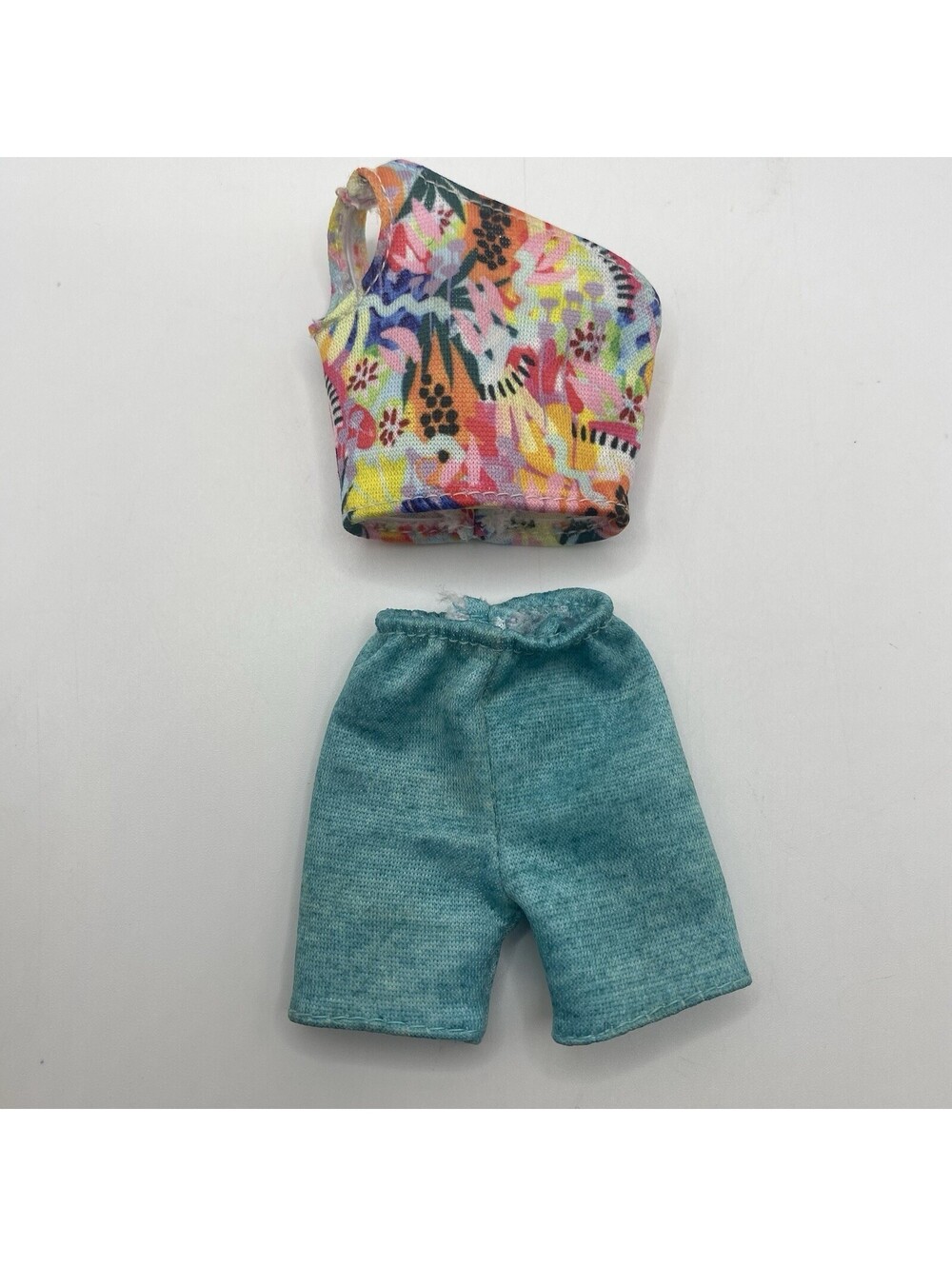 Barbie Short Set: Off The Shoulder Tropical Tank Blue Knit Shorts B15